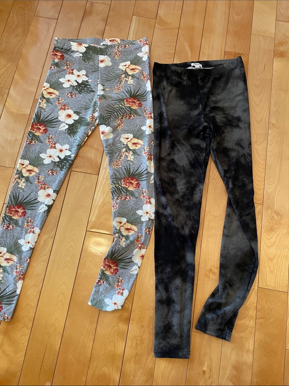 S.  Womens’ Cozy & Soft Floral Gray Leggings & Black Tie-Dye Leggings - 2-Pack